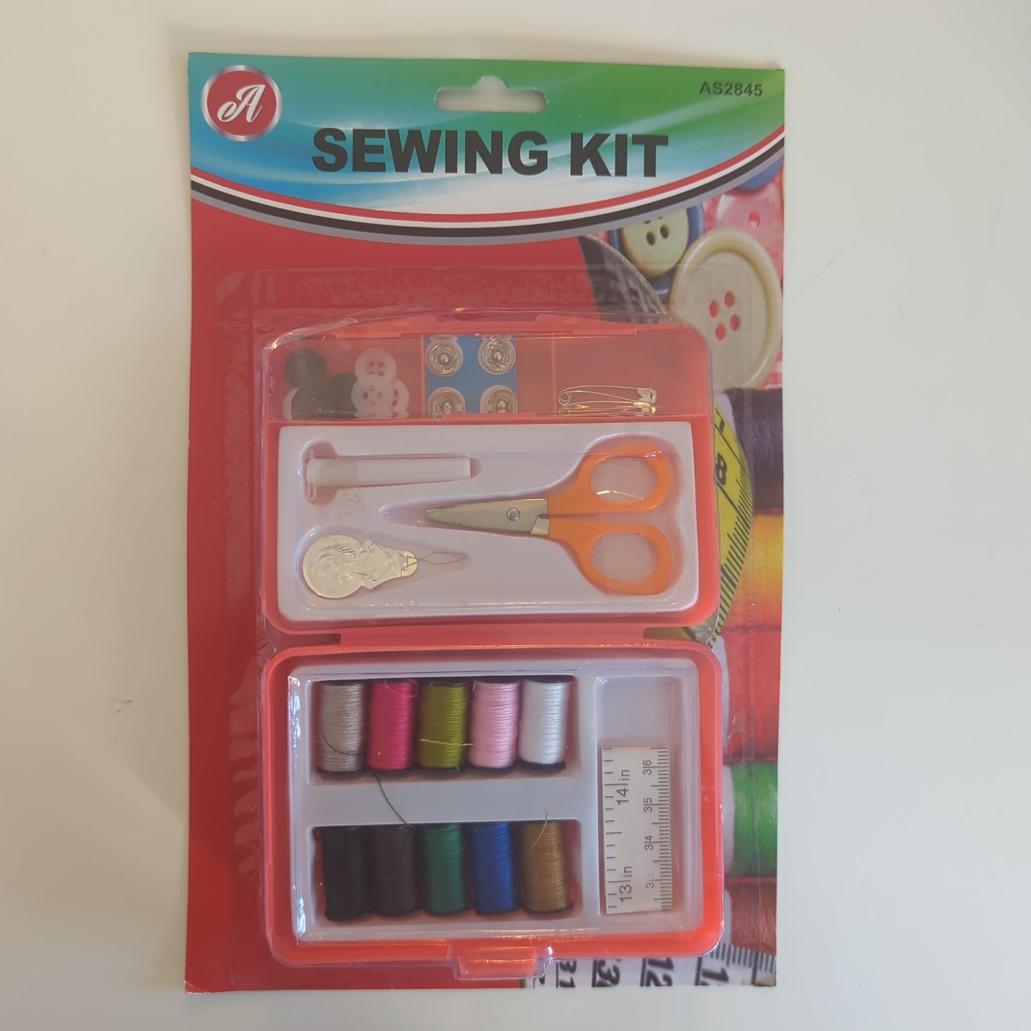 Sewing kit with red portable case